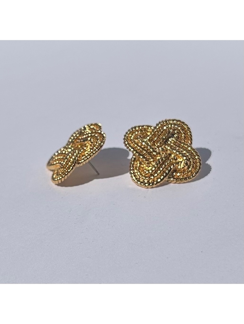 Vintage Napier Signed Gold Tone Rope Patterned Cross Pierced Stud Earrings